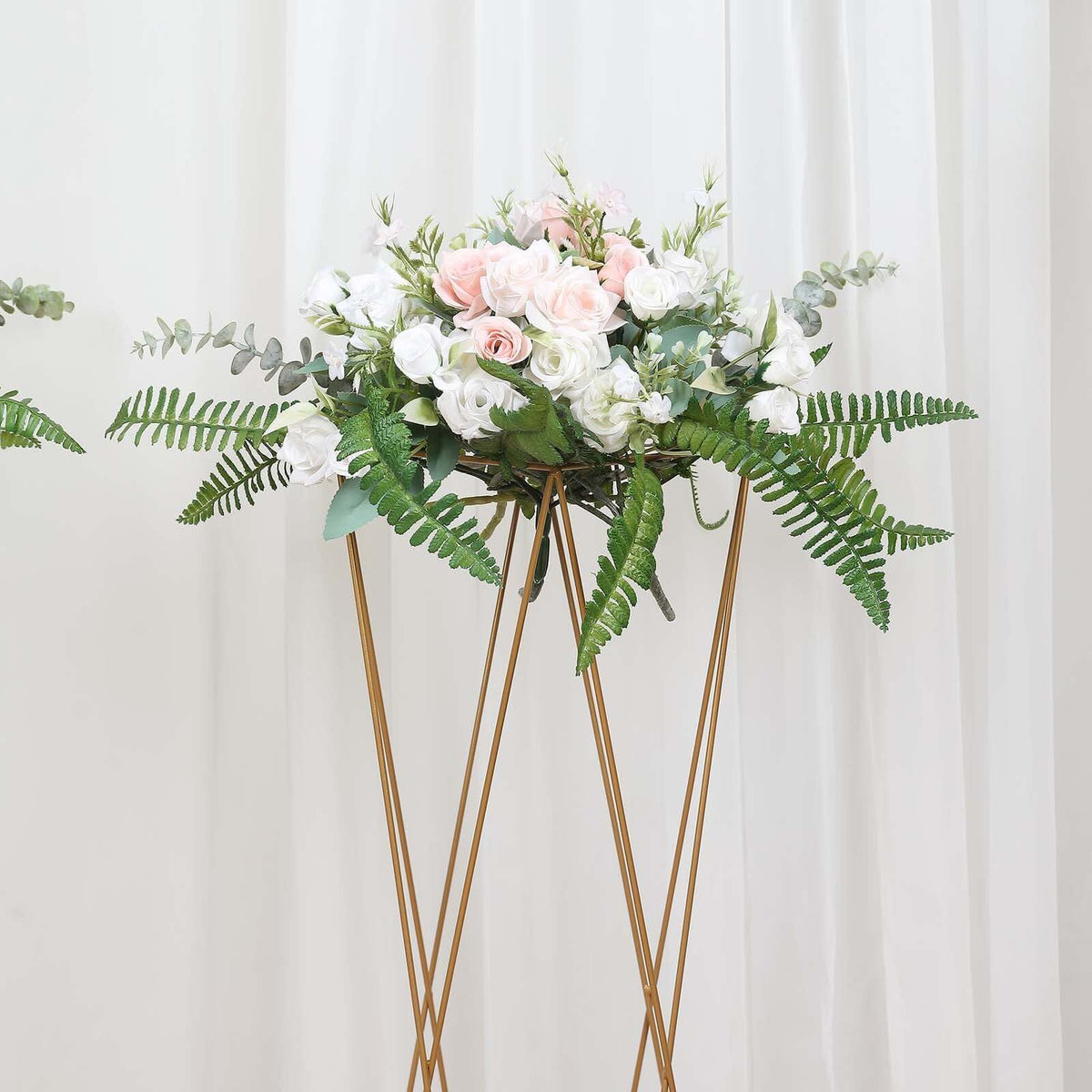 2-Pack Metal Pedestal Stands 32" Gold Geometric Crisscross Design - Open Column Wedding Centerpieces