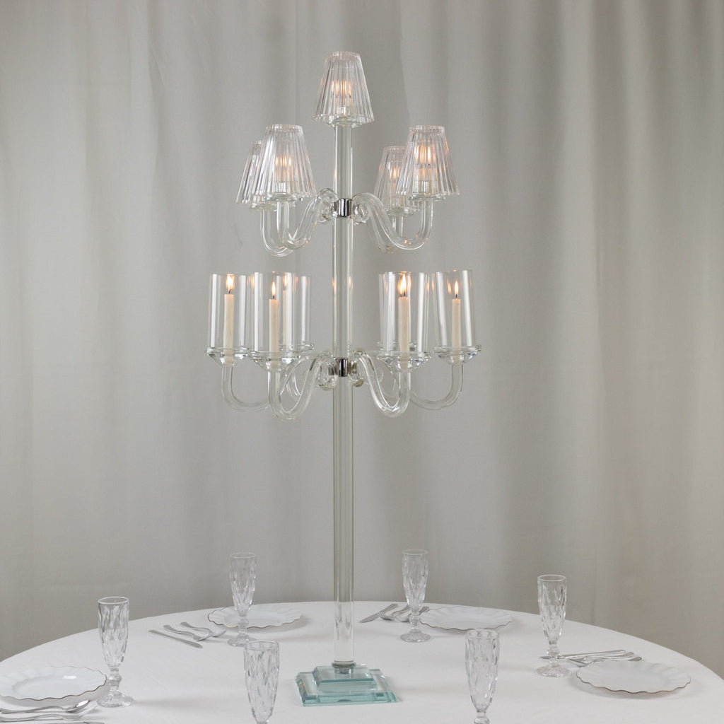 Crystal Glass Floor Candelabra – 11-Arm Candle Holder for Taper