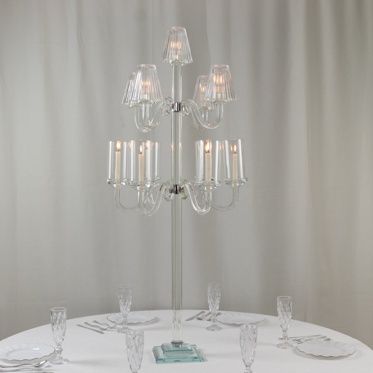 Crystal Glass Floor Candelabra – 11-Arm Candle Holder for Taper