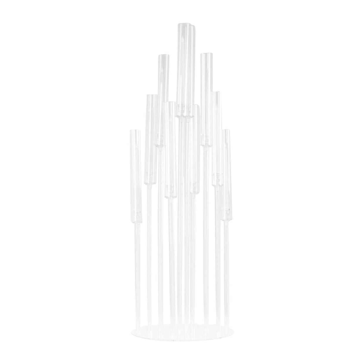 10-Arm Acrylic Cluster Round Taper Candelabra with Circular Base 47" Clear - Sleek Pillar Candle Holder Table Centerpiece