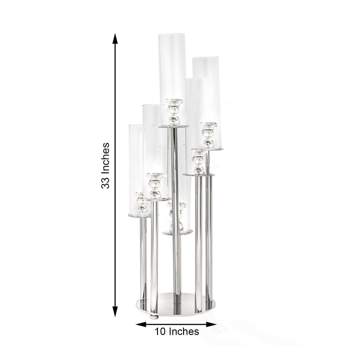7-Arm Crystal Candelabra Round Taper Design with Mirror Base 33" Clear - Sparkling Candle Holder Table Centerpiece for Votive & Pillar Candles