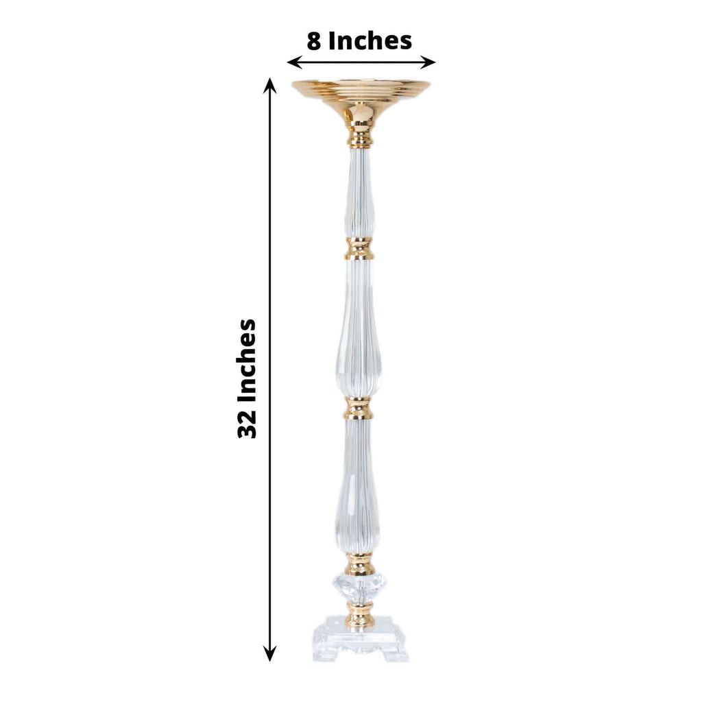 Acrylic Crystal Pillar Candle Stand 32" Gold/Clear - Table Centerpiece and Wedding Flower Bowl Pedestal