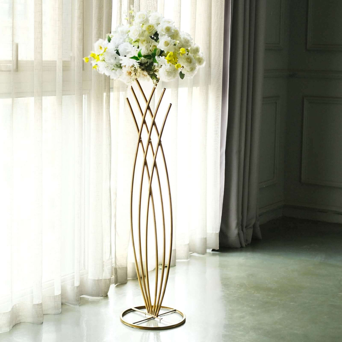 Gold Metal Mermaid Tail Flower Frame Table Centerpiece, Wedding Floral Display Stand 4ft Tall