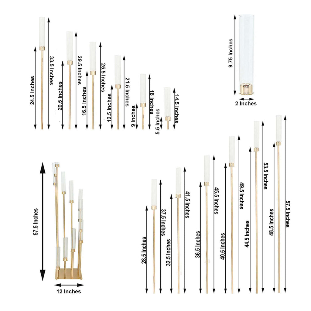 12-Arm Gold Cluster Taper Candle Holder with Clear Glass Shades 57" - Luxurious Large Candle Arrangement for Weddings