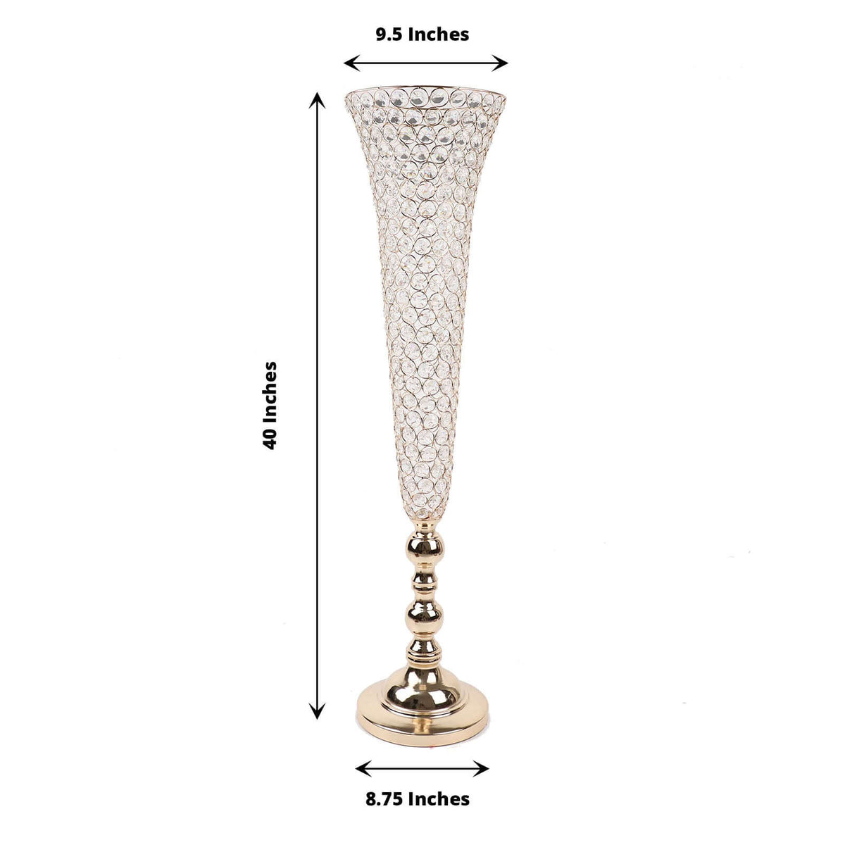2-Pack Crystal Beaded Trumpet Vase Set 40" Gold - Table Centerpiece for Grand Occasions