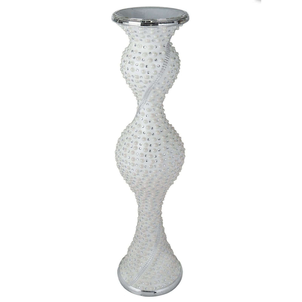 Magical Mermaid Style Mirror Mosaic and Pearl Studded Floor Vase 40"