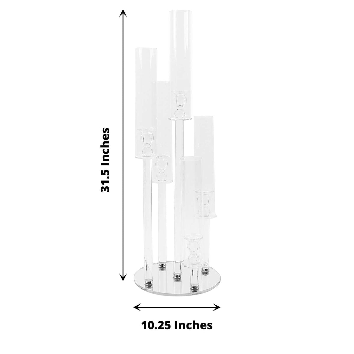 5-Arm Crystal Glass Candelabra Round Taper Design 32" Clear - Stylish Candle Holder Table Centerpiece
