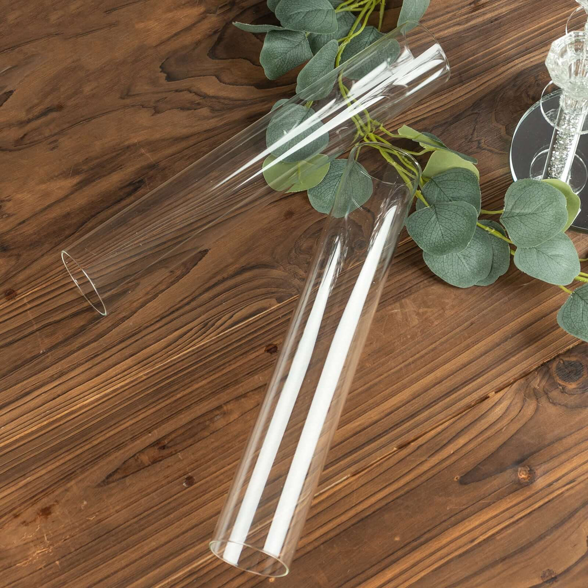 2-Pack Glass Pillar Hurricane Candle Shades 14" - Clear Chimney Tube with 2.25" Wide Open Ends