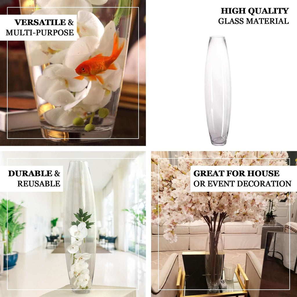 Glass Vase Heavy Duty Cylinder Design 31" Clear - Tapered Floral Centerpiece for Wedding Tables