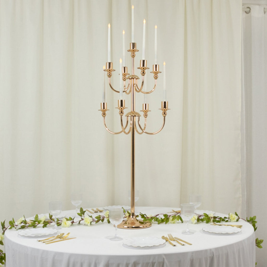 Metal Floor Candelabra Candle Holder 46" Tall - 9-Arm Gold Vintage Taper Candlestick Stand Table Centerpiece for Weddings & Parties