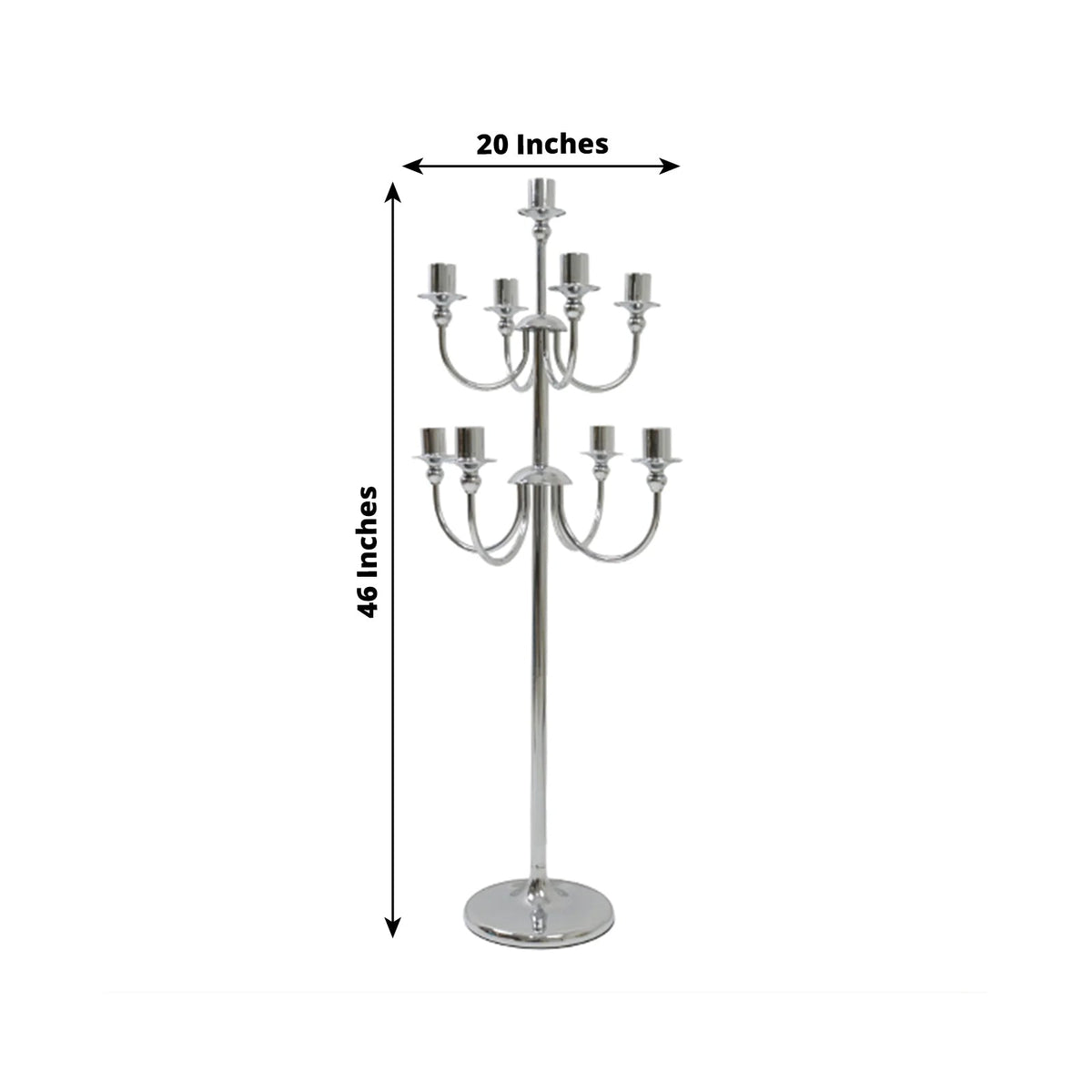 Metal Floor Candelabra Candle Holder 46" Tall - 9-Arm Silver Vintage Taper Candlestick Stand Table Centerpiece for Weddings & Parties