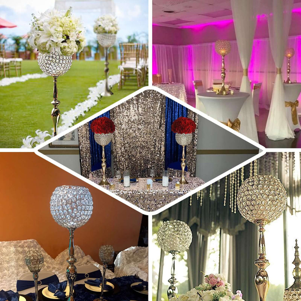 Acrylic Crystal Beaded Goblet Candle Holder 30" Silver - Majestic Flower Ball Centerpiece Stand for Wedding Party Event Decor